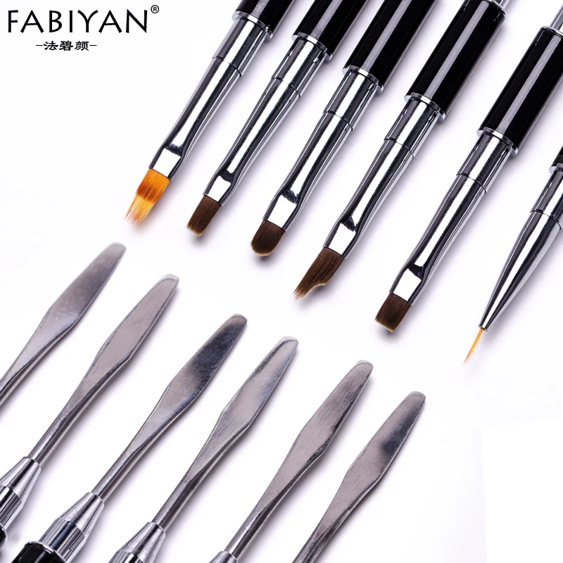 

2 Ways Nail Art Brush Spatula Painting Draw French Pen Builder Gradient Flat Liner Metal Mixing Foundation Makeup Manicure Tools