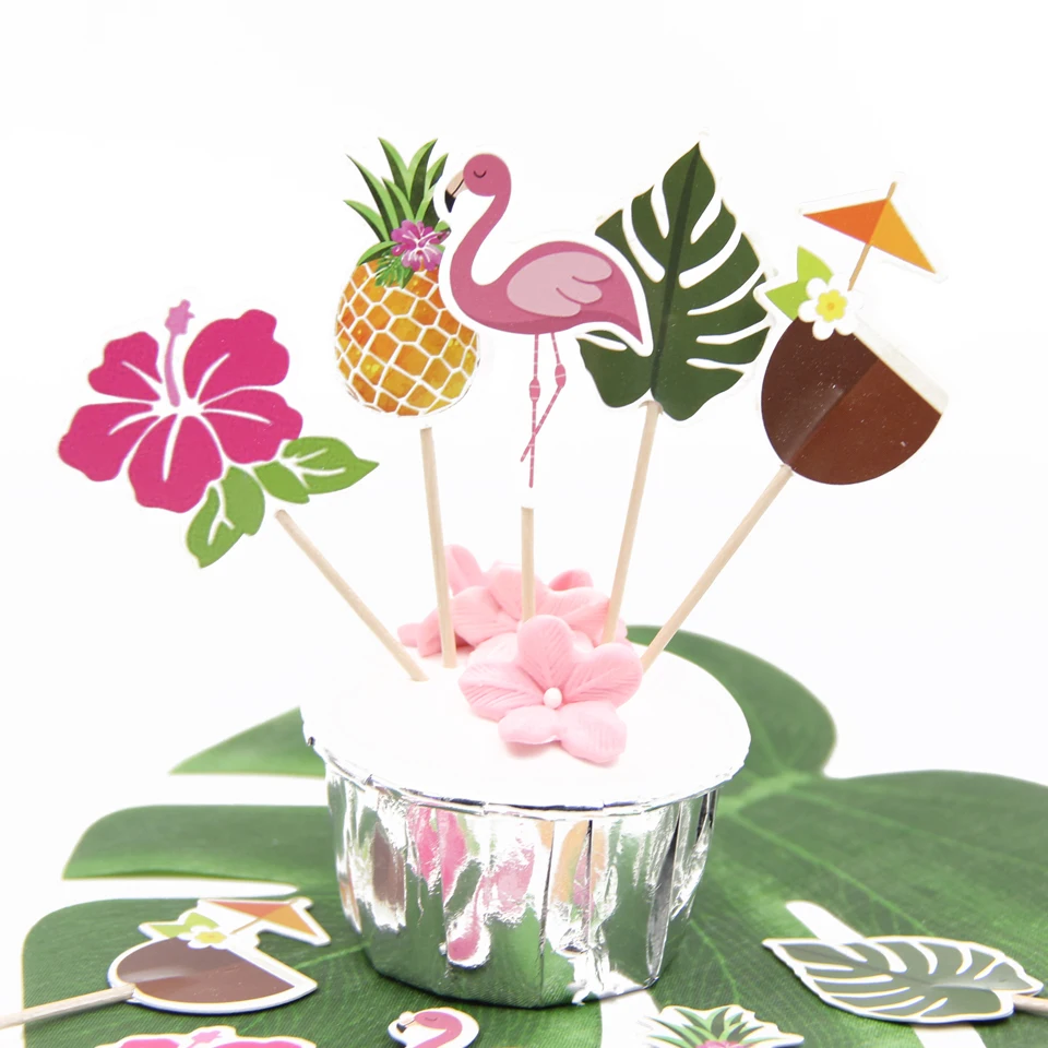 Гавайские Фламинго тема топперы на торт для вечеринки кекс «сделай сам» Топпер Пинки для летней вечеринки украшения Свадебная вечеринка бумажные принадлежности
