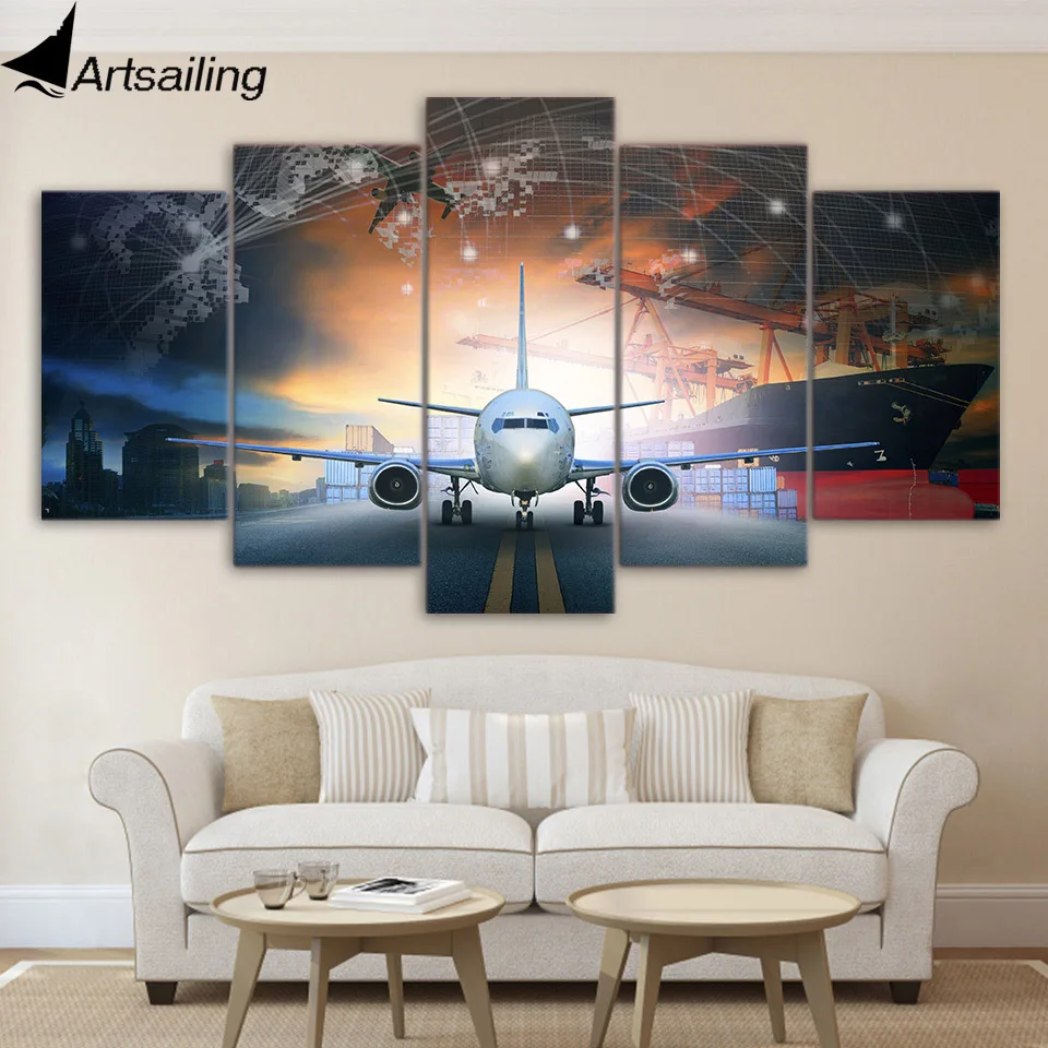 

5 piece canvas art plane poster aircraft canvas painting home decor wall art pictures for living room Free shipping XA1722B