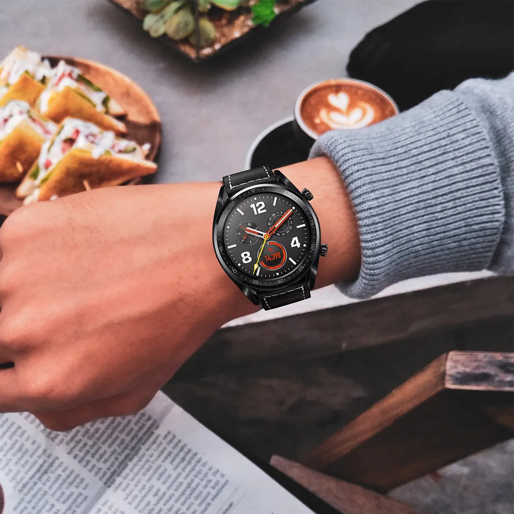 Кожаный ремешок для Huawei Watch GT/2 Pro браслет Samsung Galaxy 3 45/46 мм/Gear S3/Active 22 мм с двумя