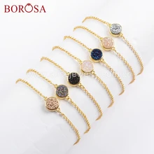 BOROSA 10 шт. 9 дюймов золотой ободок круглой формы радужные друзы браслеты Друза титана Регулируемая цепочка браслет для женщин ZG0367