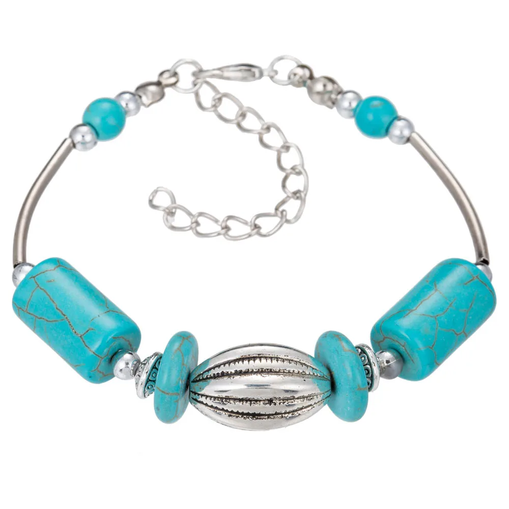 

HOCOLE Vintage Charm Bracelet Bangles Women Men Jewelry Round Beads Blue Stone Bracelet Fashion Bohemia Party Gifts
