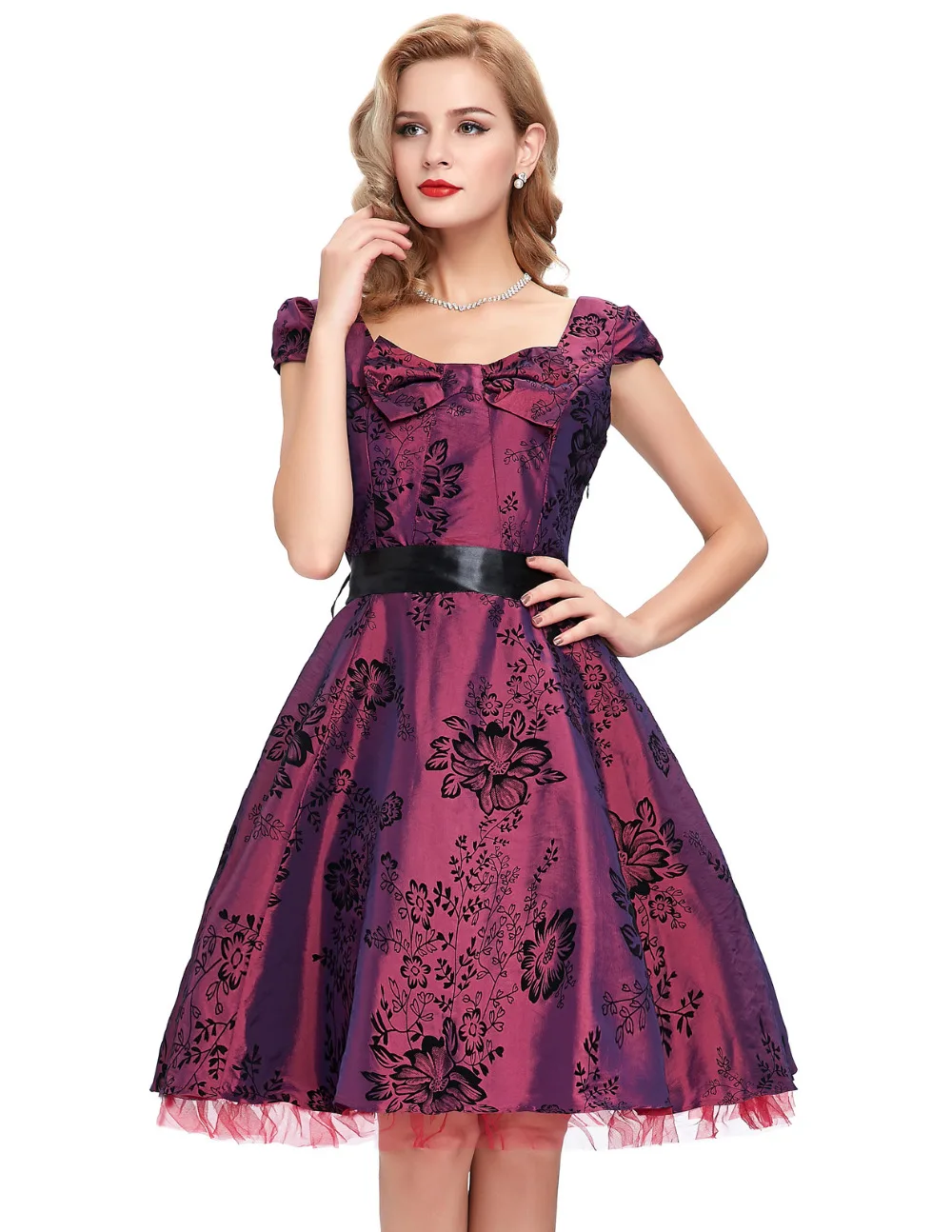 Buy Cheap Grey Burgundy Women summer dress 2016 Retro Audrey hepburn Rockabilly dresses Swing Pinup floral printed 40s 50s 60s vestidos