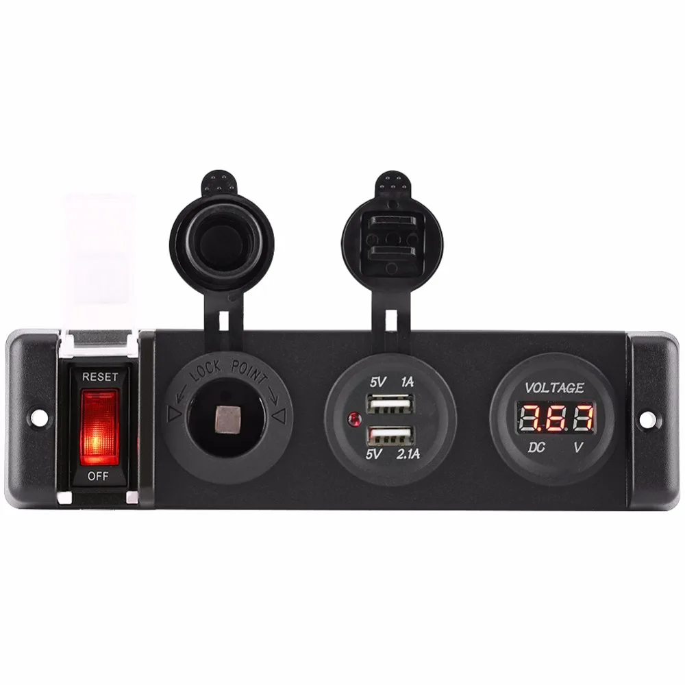 

16A 12V Cigarette Lighter Socket DC Voltmeter Cigarette Lighter Dual USB Power Socket Switch Panel for Car RV Marine Boat