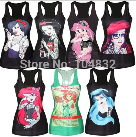 

YEMUSEED Women Digital Print Tank Tops Sexy Girls Tanks Mermaid Camisole Top Cartoon Print Summer Fashion Sleeveless Vest