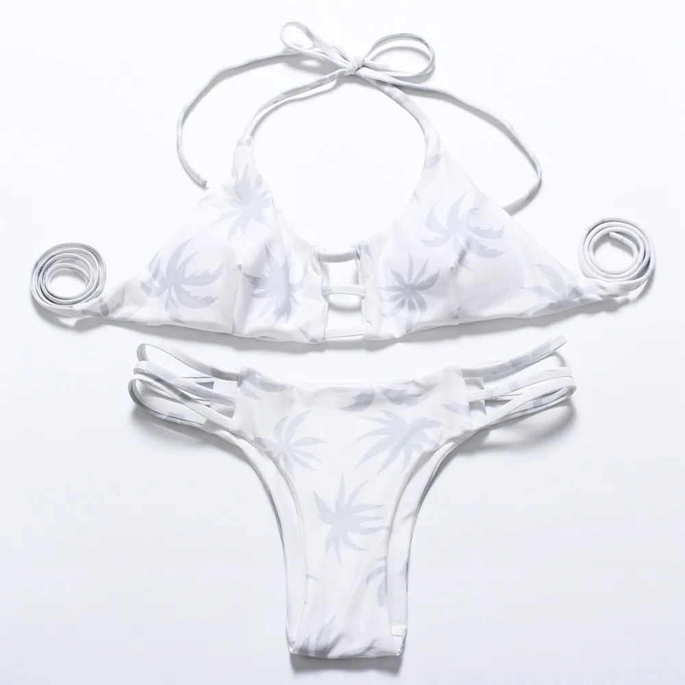 

COSPOT Bandage Bikini 2018 Halter Print Straps Swimwear Women Swimsuit Beach Wear Bathing Suits Brazilian Biquini