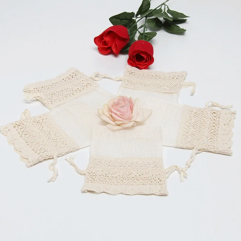 European and American small favor bag with cotton lace Dry flower bag gift bag jewelry bag wedding and party candy bags (1)