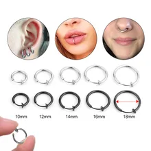 Sellsets серебряный и черный зажим на теле не прокалывается нержавеющая сталь поддельные пирсинг ювелирные изделия искусственная перегородка обруч для носа, губ, ушей кольцо