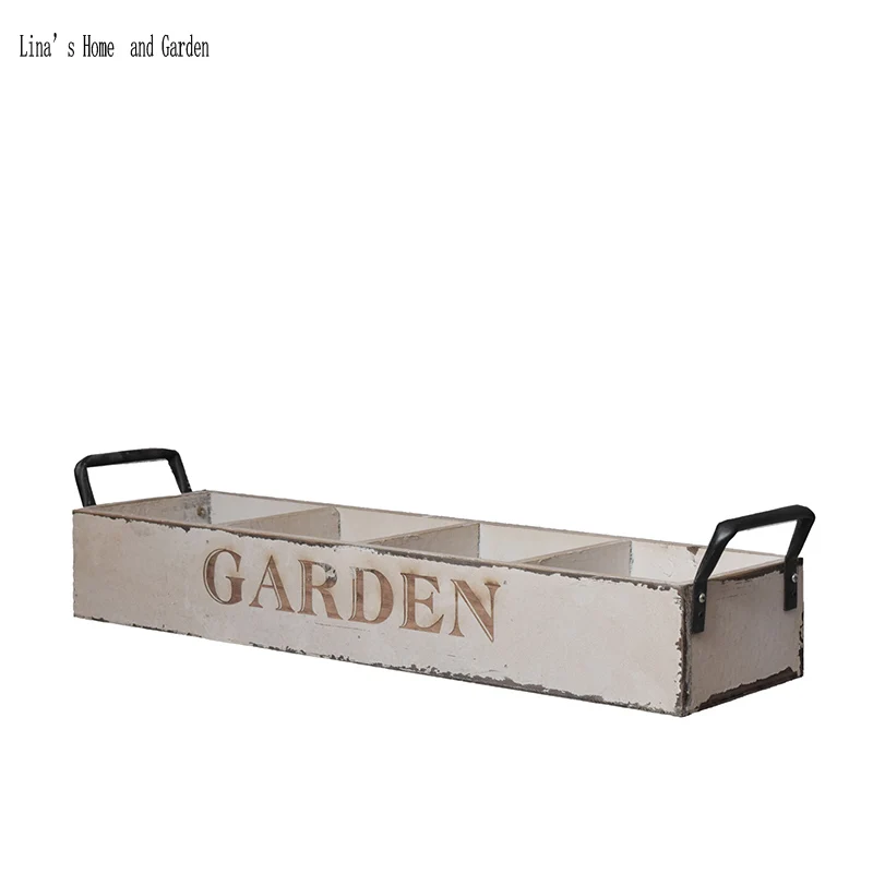 

GARDEN handmade wooden antique decorative planter box with metal handle