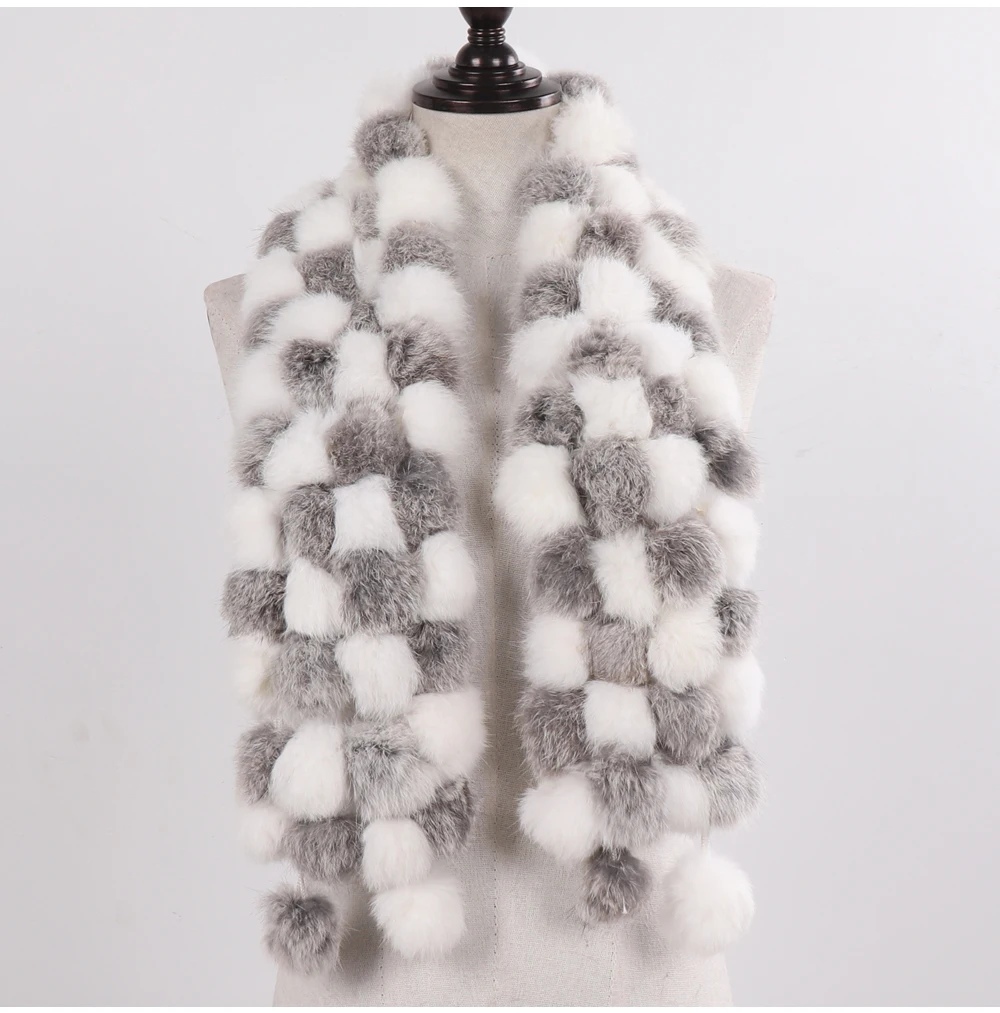 New Winter Women Real Rabbit Fur Scarf Natural Warm Rabbit Fur Muffler Girl Fashion Knitted Genuine Rabbit Fur Scarves