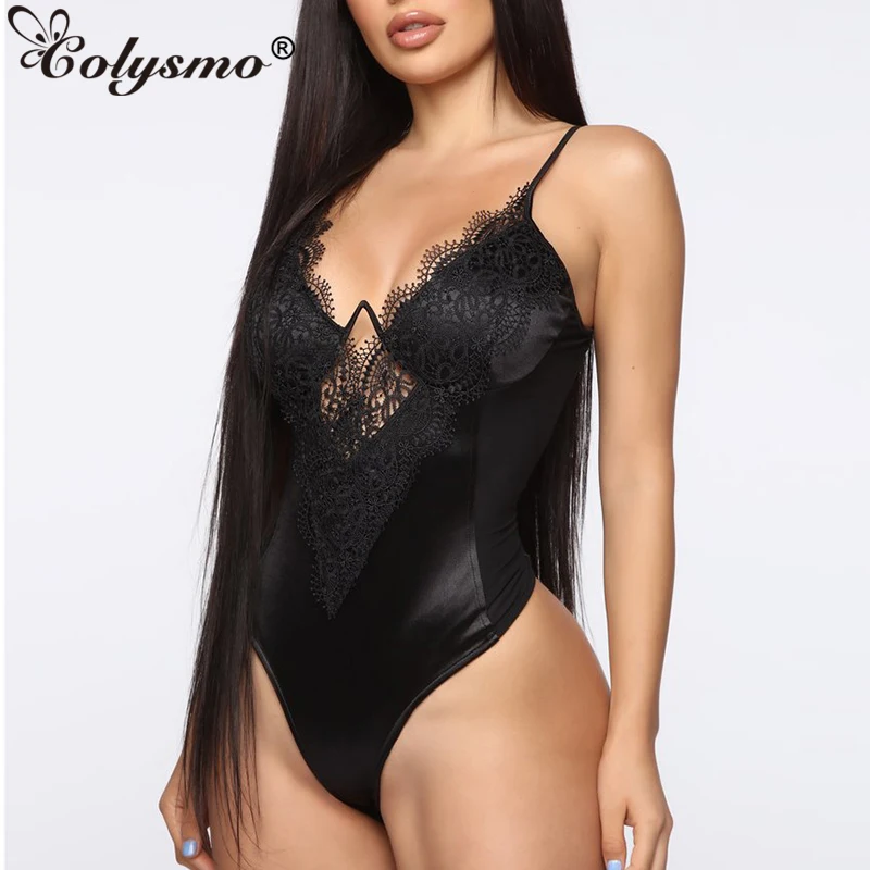 Preise Colysmo Cut Out Sexy Bodys Sommer Party Club Tragen Spitze Schwarz Body Frauen Tiefe V Seite Sehen Durch Mesh bodycon Körper Tops