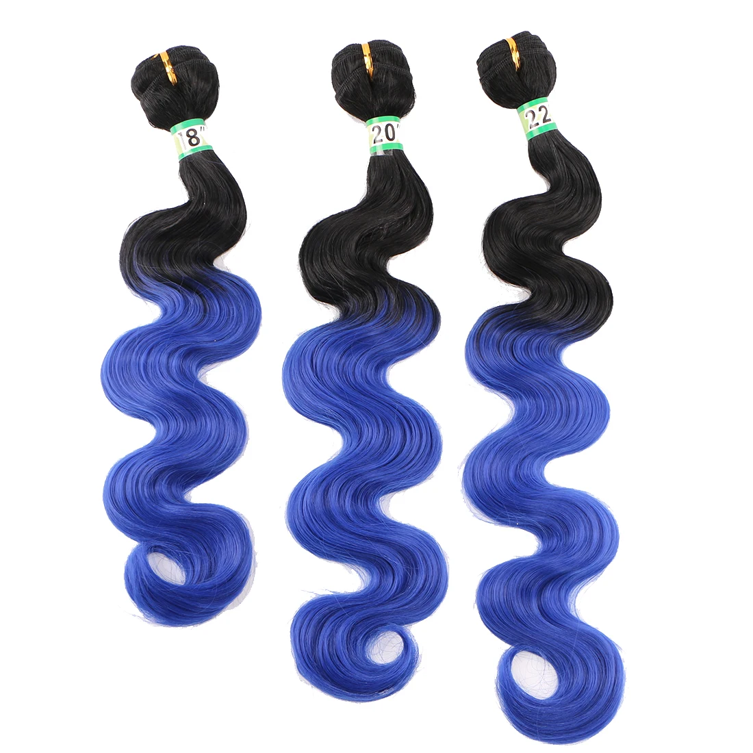 Black to blue Ombre color cosplay weave synthetic Hair Extensions 100gram one piece Body wave bundles