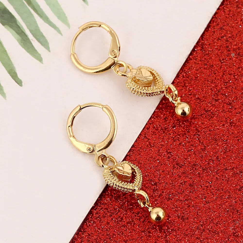 

African Heart Earrings for Women Girl Gold Color Ball Earrings Arab Middle Eastern Jewelry Gift