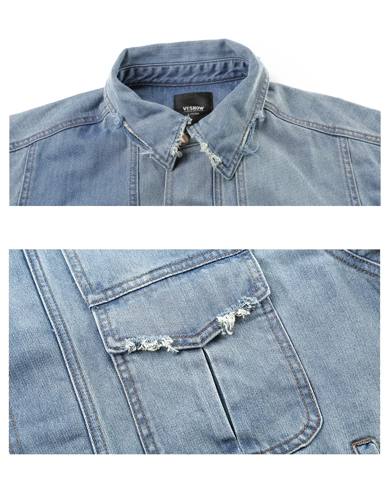 VIISHOW Новая джинсовая куртка Для мужчин уличной моды джинсы Курточка бомбер 100% хлопок Vestes Hommes хип-хоп куртка Для мужчин s JC2159173-XXXL
