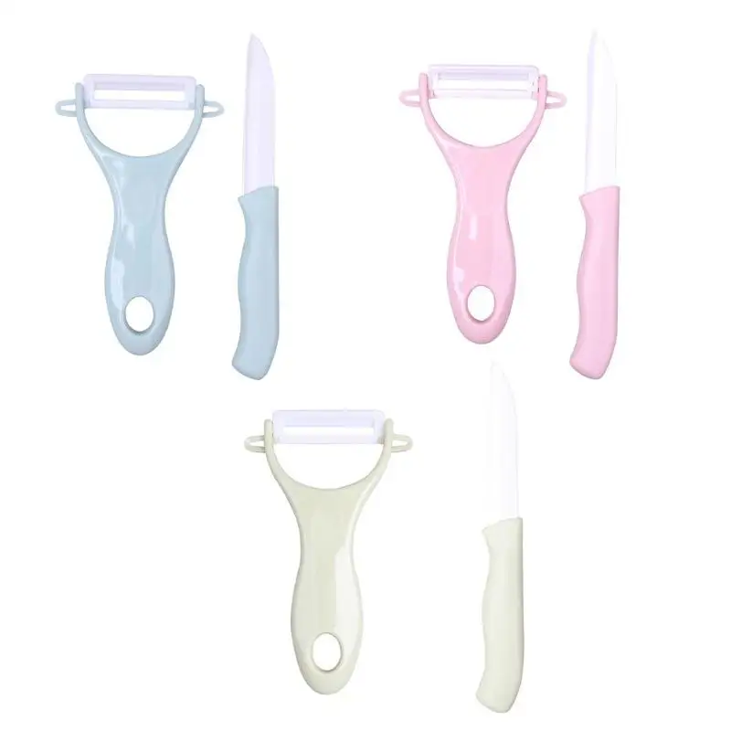

2pcs Multifunctional Ceramic Knives Peeler Slicer Set Fruit Vegetable Kitchen Tools Vegetable Fruit Peeler with Non-slip Handle