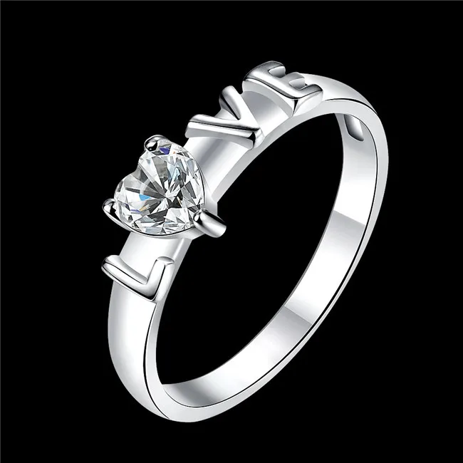 R761 Fashion jewelry silver heart shaped ring with cubic zirconia love
