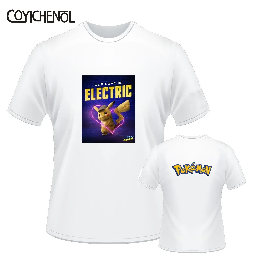 

Detective Pikachu customize print tshirt men casual short sleeves tops large size solid color top oversized regular tee