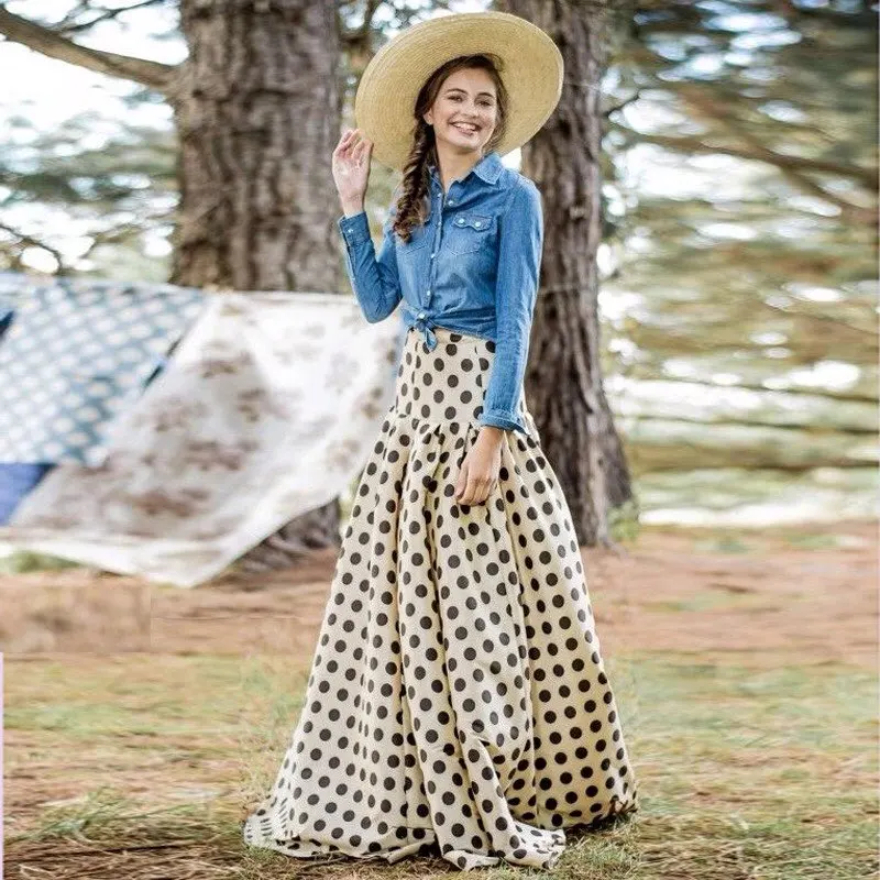 De Gasa Cintura Falda Impresa Picture Womens Faldas as Flor As Dot Imprimir Larga Maxi Picture Polka Rayas blanco Personalizar Alta Negro PIwYnqXn