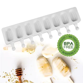 SJ 8 Cavity Ice Cream Silicone Mold DIY Molds Ice Cube Moulds Ice Cream Maker Dessert Molds Tray With Popsicle Thick material