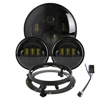 

Motorcycle 7" Inch LED Headlight + 2PCS 4-1/2" Fog Lights with Bracket for Touring Road King Electra Street Glide Softail