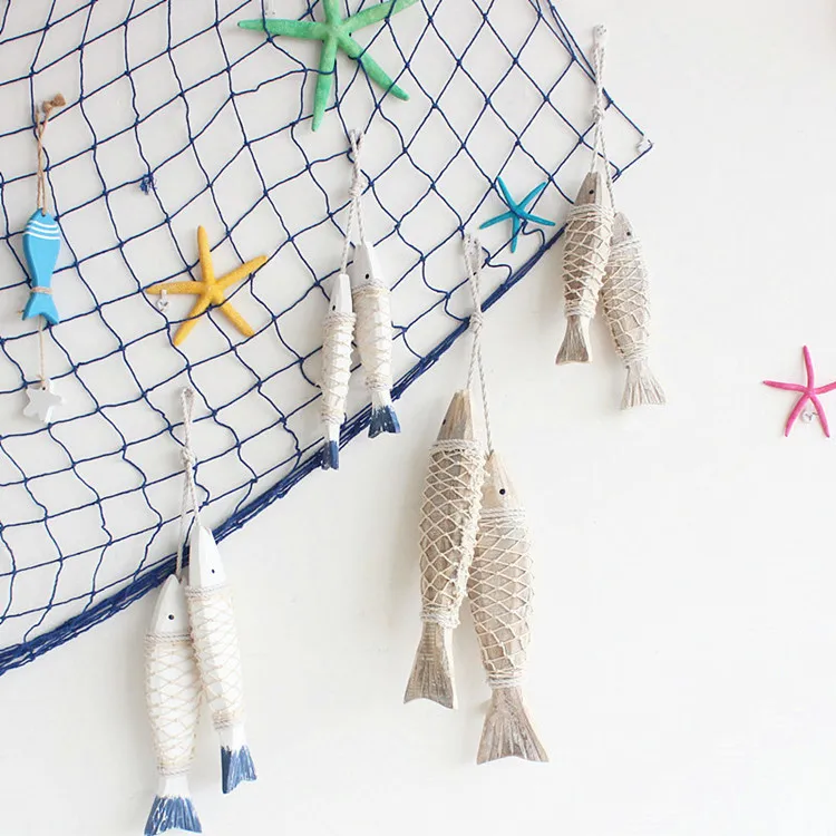 Mediterranean Starfish Fish Nautical Decor Hanging Small Adorn Crafts Wood Fish/decorated Marine Pendant Home Decoration