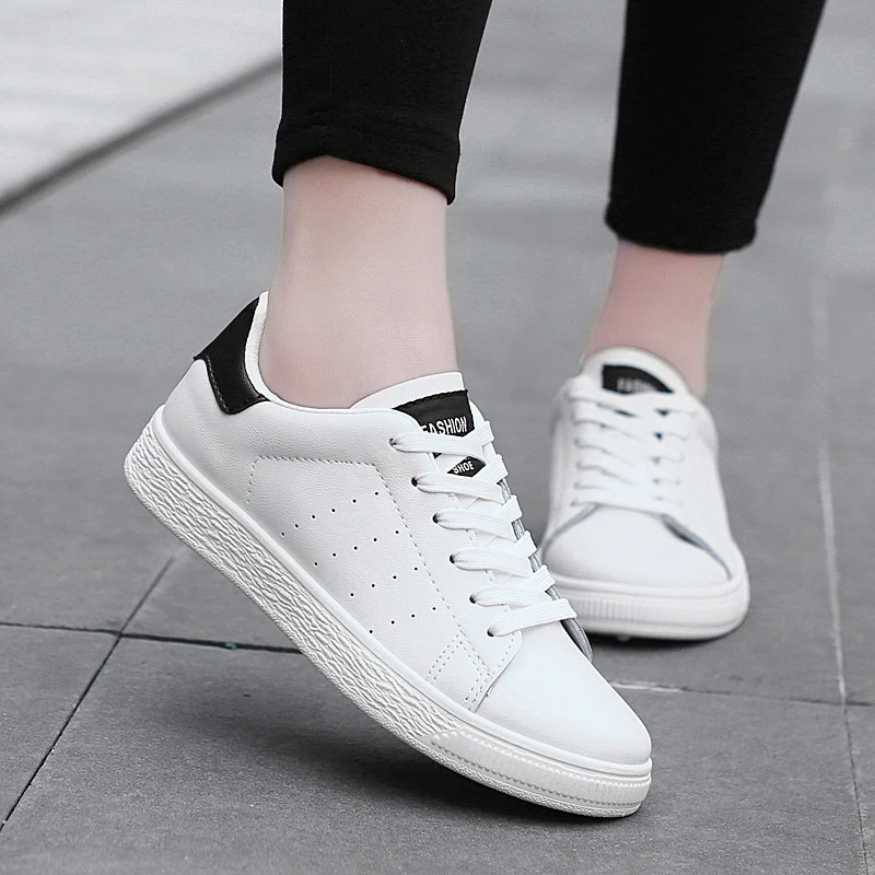 

Cheap Women Sneakers Fashion Breathble Vulcanized Shoes Pu leather Platform Lace up Casual White Tenis Feminino Zapatos De Mujer