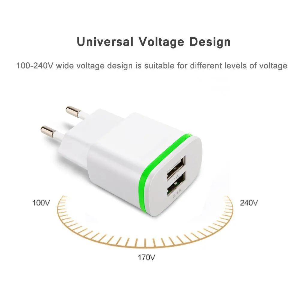 Бытовое дорожное зарядное устройство с двумя USB портами типа C и европейской