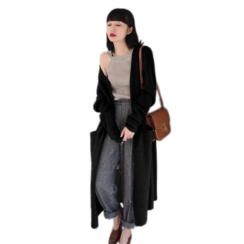 

2019 Spring Autumn New Knit Cardigan Women Elegant Medium Long Thick Loose Cardigan Coat Fashion Large Size Ladies Sweater Vs544