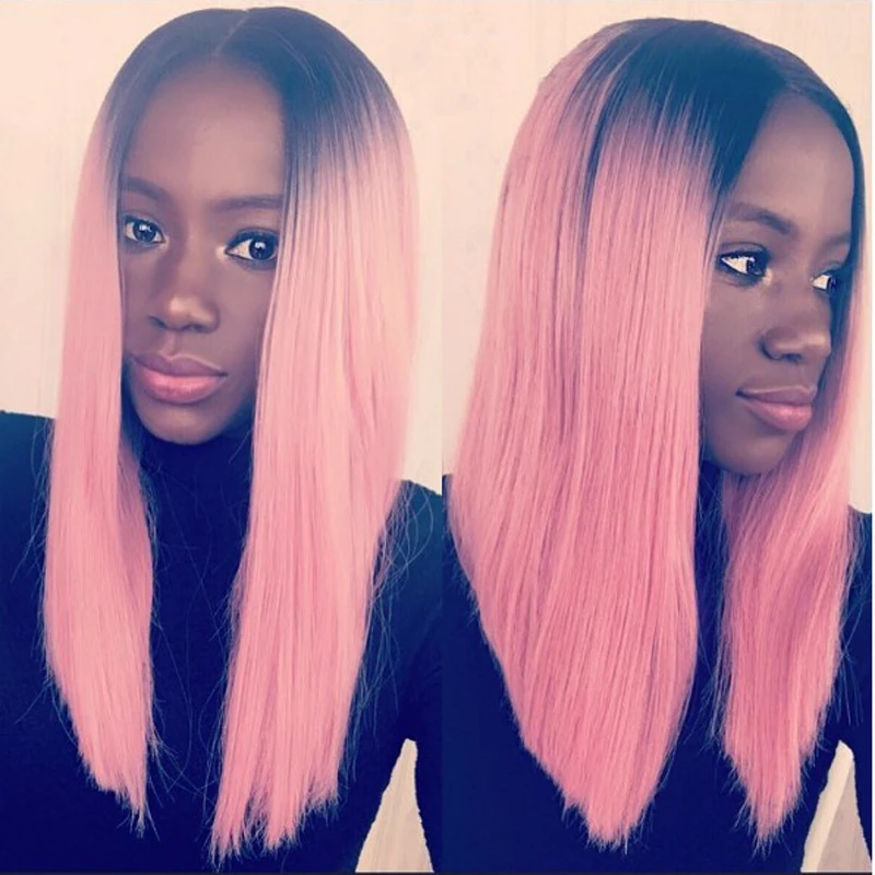 

16 inches Short Bob Wigs Synthetic Lace Front Wig Straight Perruque Ombre Pink Lace Front Wig Free Shipping