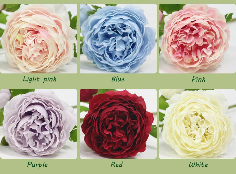 JAROWN Artificial 3 Heads Peony Flowers Branch Simulation Silk Fake Rose Flower For Wedding Decorations Home Party Decor Floers (21)