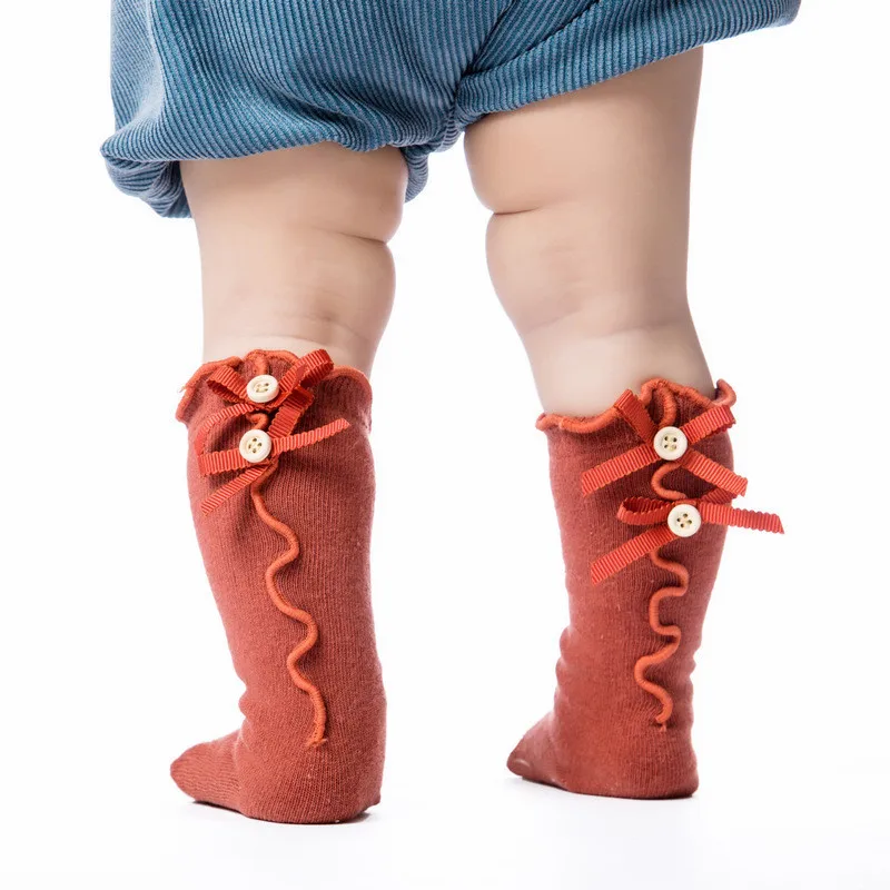 Гольфы для малышей хлопковые носки для девочек, однотонные детские носки принцессы с бантом гетры для девочек на весну-осень