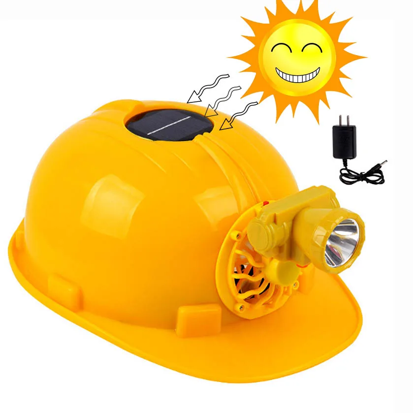 Cool Fan Summer Energy Saving Smile Solar Powered Safety Helmet Hard Hat Cap