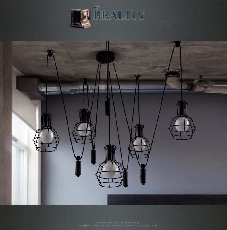 Vintage Retro Loft Adjustable DIY Iron Spider Cage Lamp Light Pendant Lighting Fixture for Living Room Office Decor E27 220V (2)