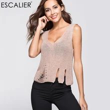 Эскалиер Для женщин пикантные свитера Повседневное одноцветное Цвет пальто отверстие v-образным вырезом жилет регулярные тонкие Стиль свитер Летняя мода Дизайн свитер