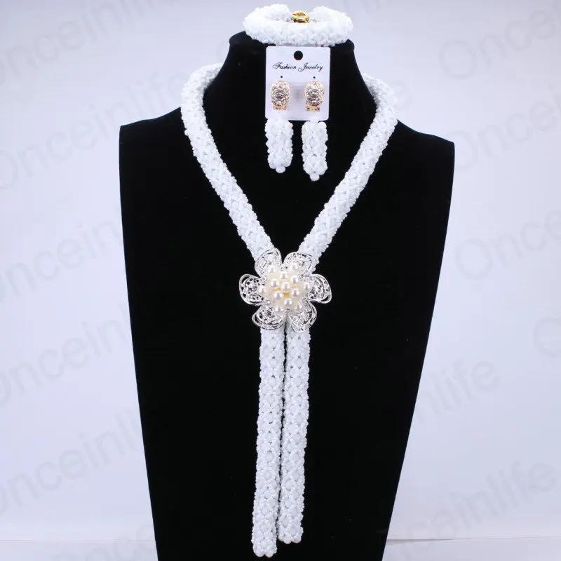 

2017 Unique Style White Crystal Sets Nigerian African Wedding Bridal/Women Beads Necklace Fashion Jewelry Set Free Shipping
