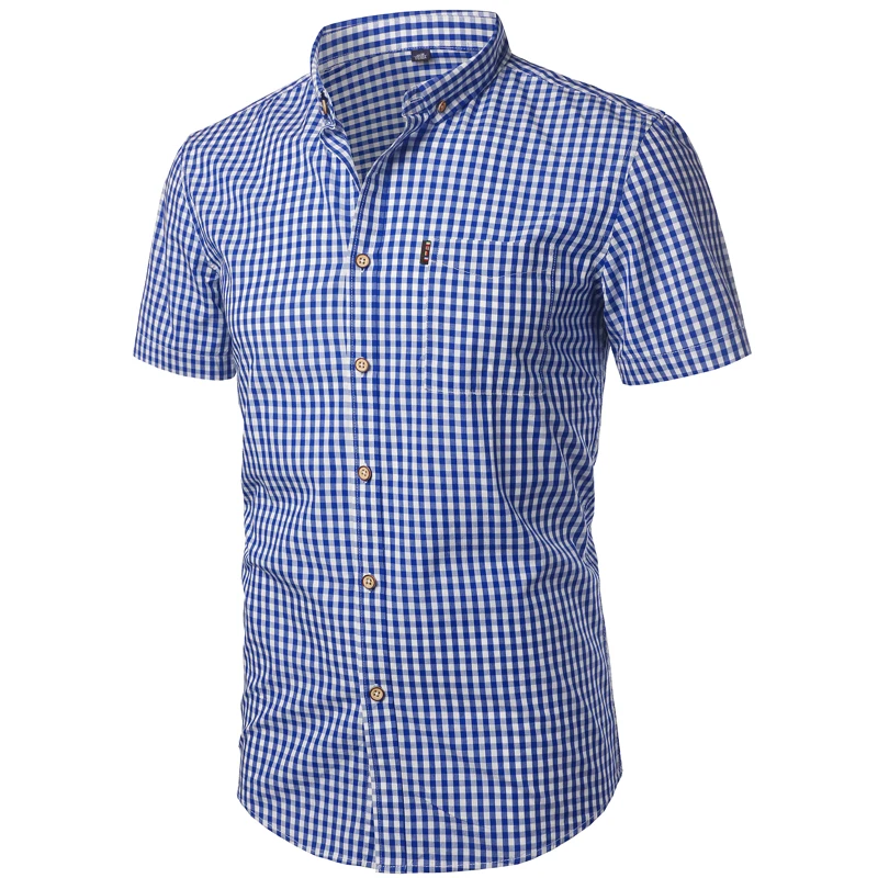 Men's Fascinating Short Sleeve Plaid Cotton Shirt Display 4