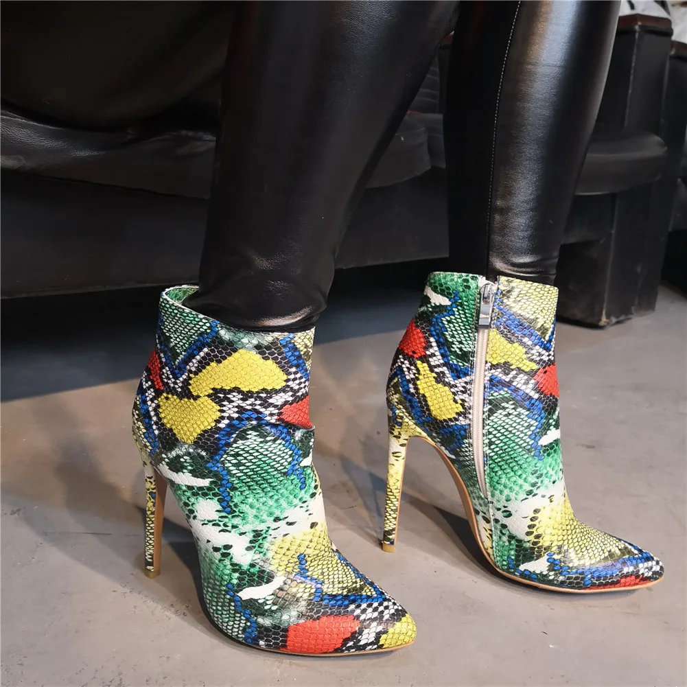 SARAIRIS/Фирменная Новинка плюс размер 34–47 красочная змея печати женская обувь пикантные туфли с острым носком на высоком каблуке обувь для вечеринок женские ботильоны