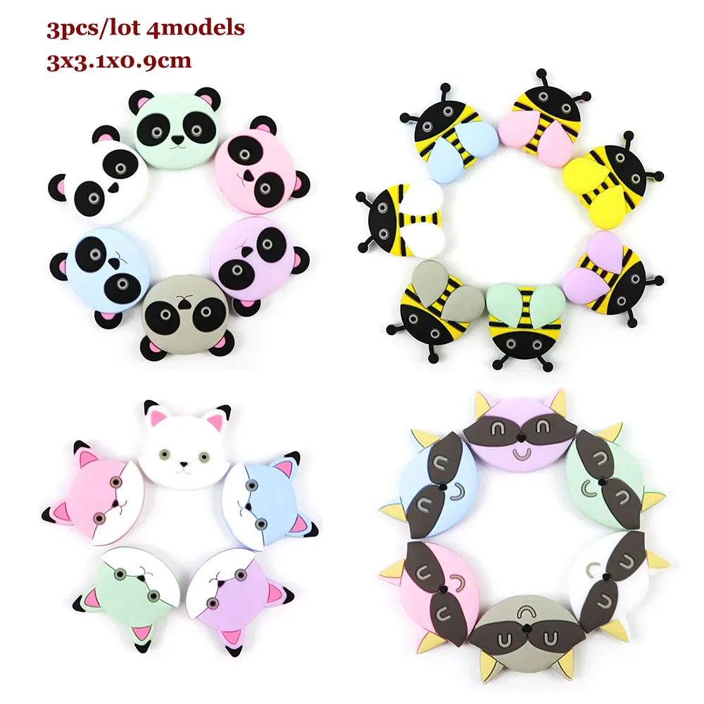 

3Pcs Panda Fox Silicone Beads Siliconen Kralen Teething Beads 3cm Animal Honeybee Deer Perle Silicone Dentition Baby Products
