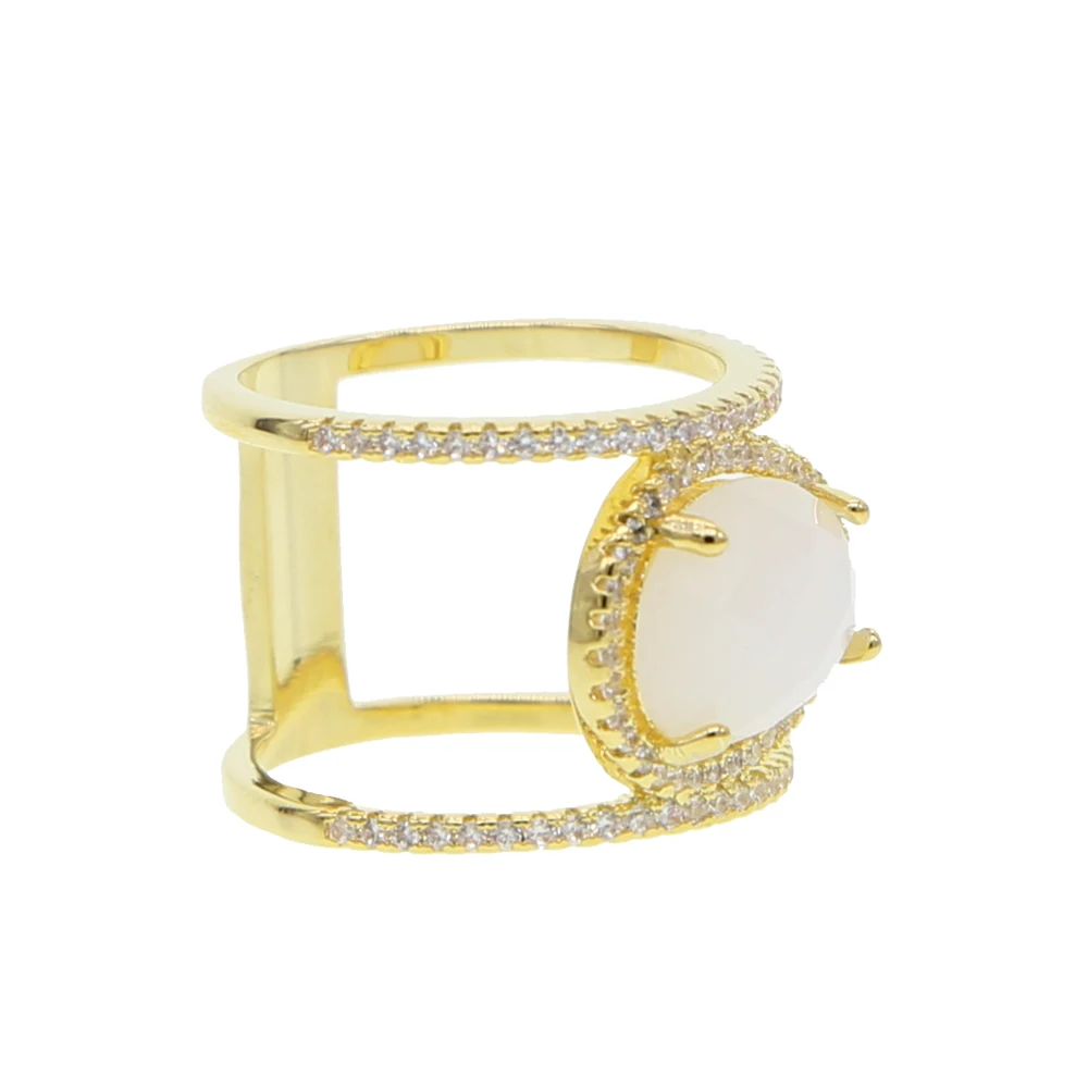 

Fashion white Stone Ring Gold Color Hollow Out Round cz Rings for Women Engagement Jewelry Cocktail Rings Gifts