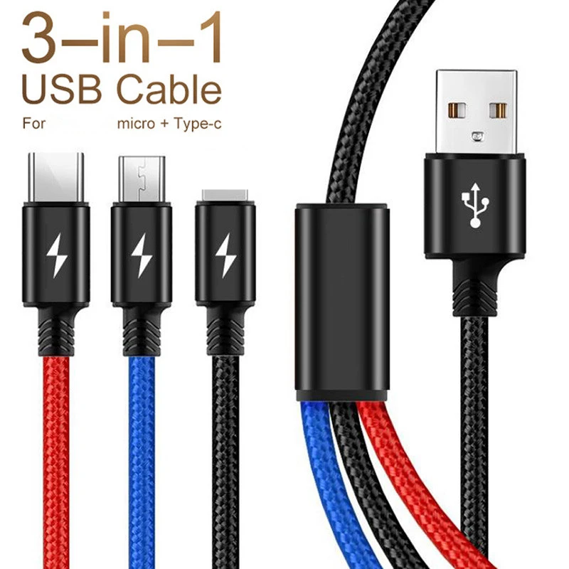 

0.3m 1.2m 2m 3 In 1 USB Type C Charging Cable Kabel Universal Multi USB Charger Cable for Huawei P30 Pro Samsung S10 S9 Xiaomi
