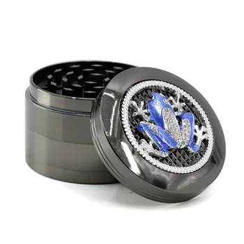 

Hot 1Pcs 4 layer 63x50mm Diamond frog shape Zinc alloy material smoking herbal grinder tobacco cigarette pipe fittings