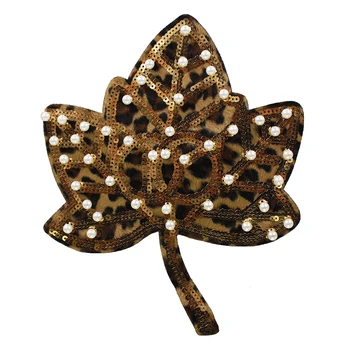 

10pieces Leaf Cat Bow Badge Beaded Sequined Leopard Fabric Patches Embroidery Applique for Clothes Decorated Sewing TH1378
