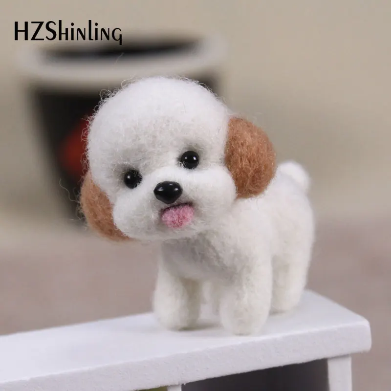 Non Finished Felt Fashion Women Craft Handmade Lovely Dog Puppy Toy Doll Wool Felt Poked Kitting DIY Cute Animal Wool Felting