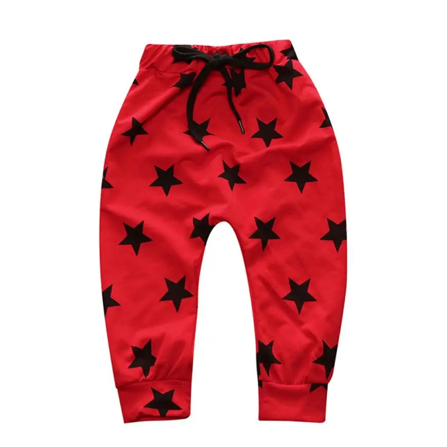 Детские брюки; штаны-шаровары для мальчиков и девочек; летние леггинсы с принтом звезды для девочек; Детские узкие брюки; vetement enfant fille - Цвет: Red