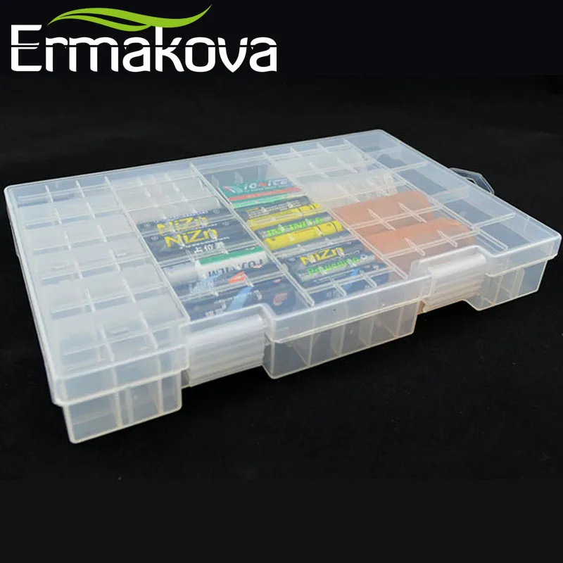 

ERMAKOVA 27.5cm Hard Plastic Transparent Battery Organizer Battery Case Container Battery Holder Storage Box AAA AA C D 9V