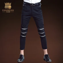 FANZHUAN мужские повседневные облегающие брюки мужские черные брюки-карандаш модные двухфактурные штаны Молодежные мужские повседневные брюки до щиколотки легкие