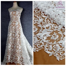 La Belleza 1 ярд Тяжелая Вышивка высокое качество свадебное платье кружевная ткань off white вискоза шнур цветы кружевная ткань 4" Ширина