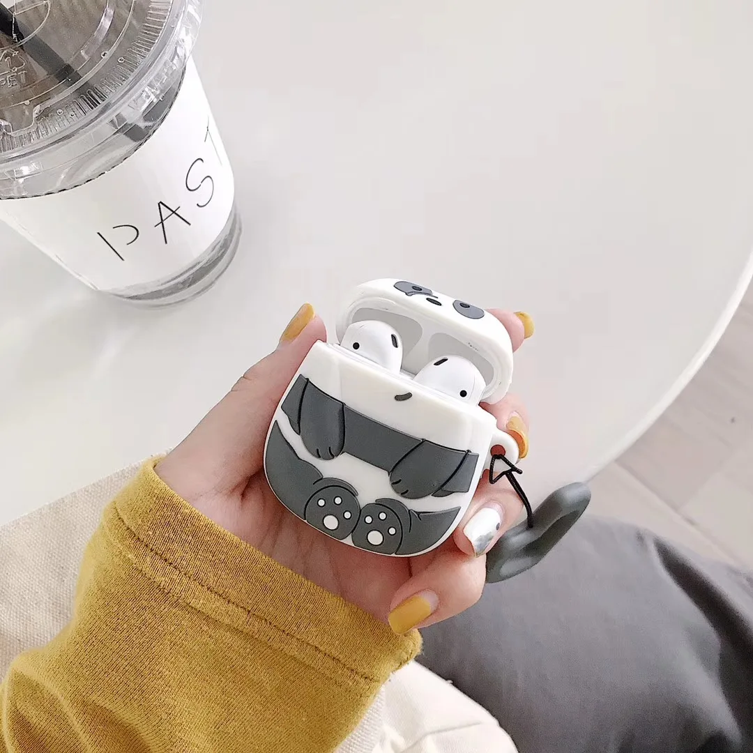 Чехол для наушников с Bluetooth для AirPods 2, милый силиконовый чехол, чехол, аксессуары для AirPods, мультяшная 3D панда, дизайн с кольцевым ремешком