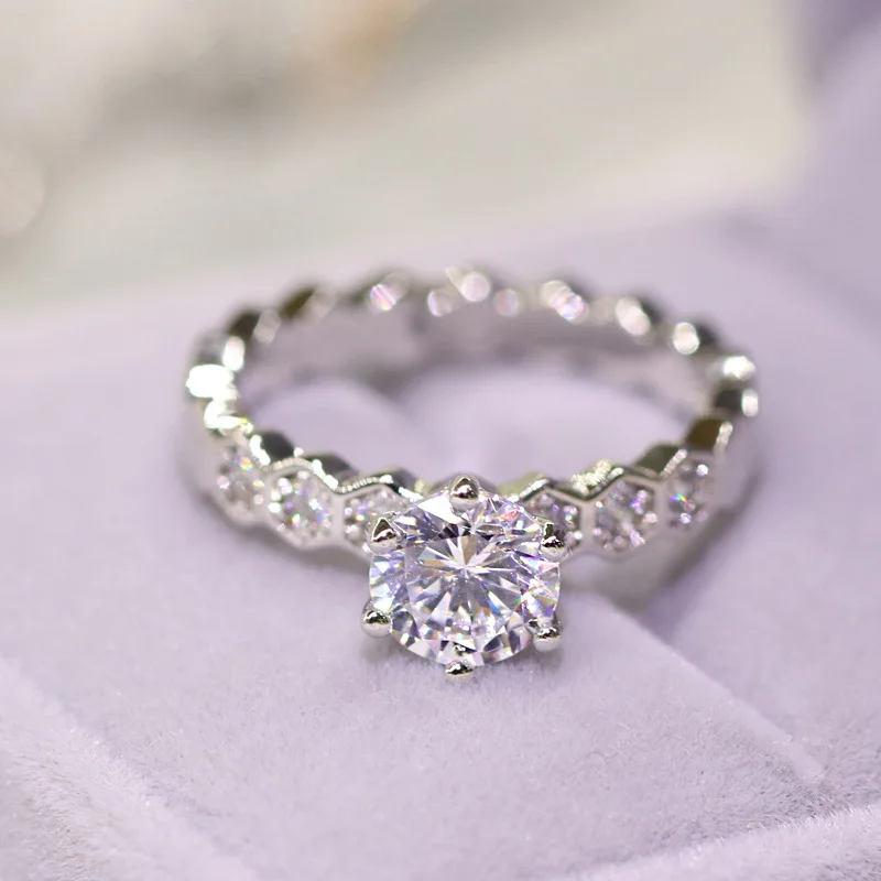 

Trendy Perfect Cut Stone Honeycomb Cocktail Ring for Party 2019 Women Real Sparkling Zircon Ring Luxury Brand Original Jewelry