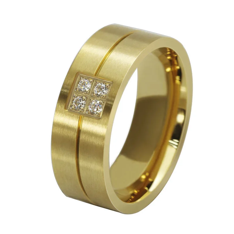 

Retro fashion big Cubic Zircon ring titanium steel rings gold-color wedding rings for men women fashion jewelry